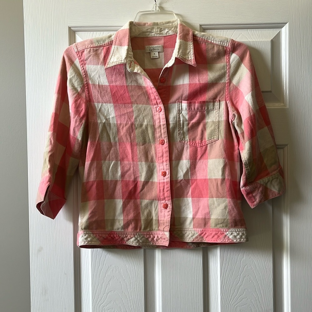 Christopher and Banks Cotton Peach Plaid Top